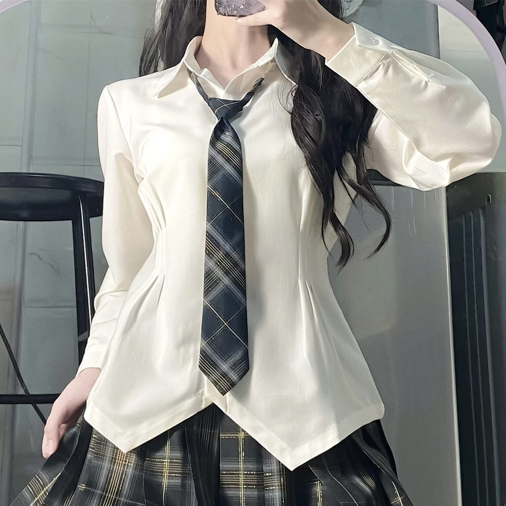 Spot wholesale JK uniform pure desire wind hot girl waist long sleeve shirt female Japanese college style Joker white shirt