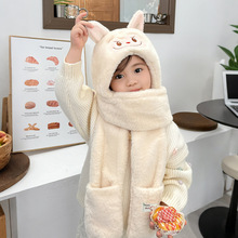 秋冬儿童围巾帽子手套三合一三件套可爱小怪兽防风护耳保暖一体帽