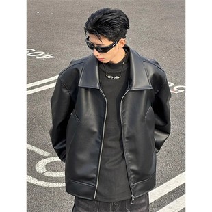 American Style Retro Leather Coat Men's Spring High-end Feeling Puppies Handsome Lapel Bearer Coat cleanfi Short Coat
