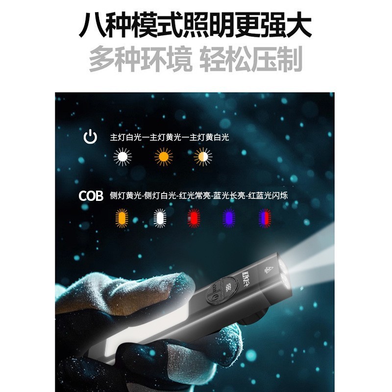 跨境新款EDC多功能磁吸工作灯户外手握式多光源强光充电照明手电|undefined