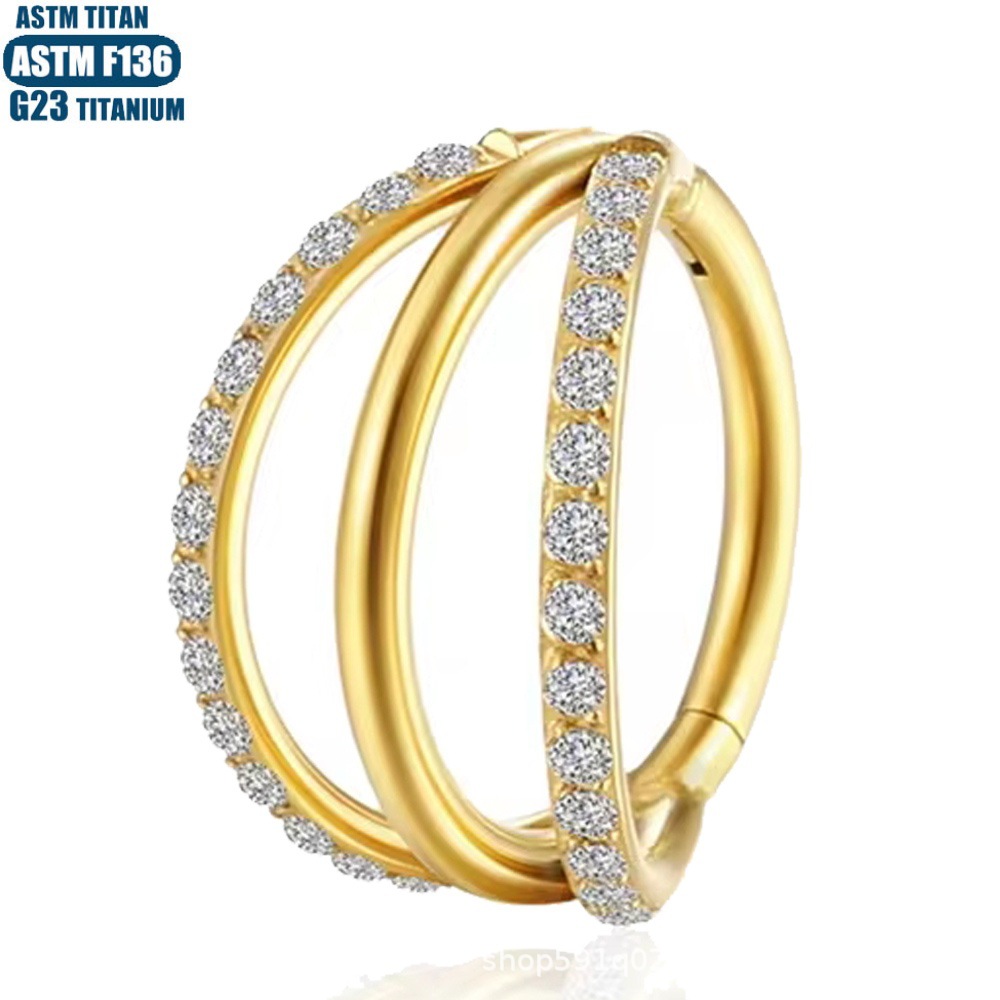 F136 Titanium Hinge Nose Ring Zircon Nasal Septum Ring Three-layer Two-color Seamless Ring Piercing Jewelry Earring detail image 18