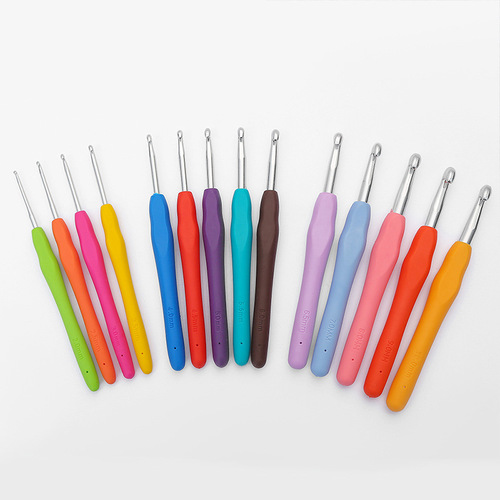 Household handmade DIY solid crochet TPR silicone soft handle single-head crochet wool bag metal aluminum crochet hook
