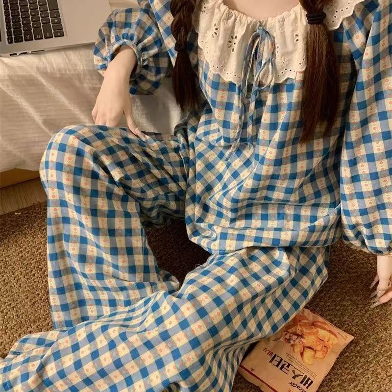睡衣女春秋季韩版甜美蕾丝娃娃领居家服可外穿套装跨境外贸Amazon|undefined