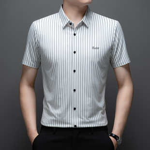 Live Broadcast Explosions Short-sleeved Shirt Men's Summer New Full Traceless Yarn-dyed Vertical Stripe Middle-aged and Young Men's Half-sleeved Shirt