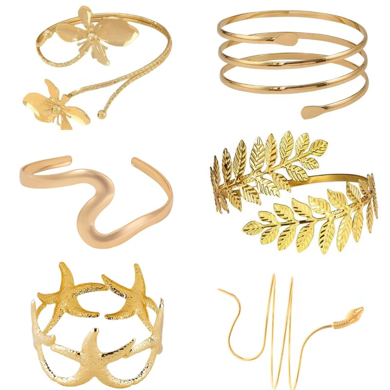 Cross-Border Fashion Geometric Arm Bracelet, Metal Adjustable Leaf and Flower Arm Ring, Versatile Arm Bracelet, New Style Stackable Bracelet