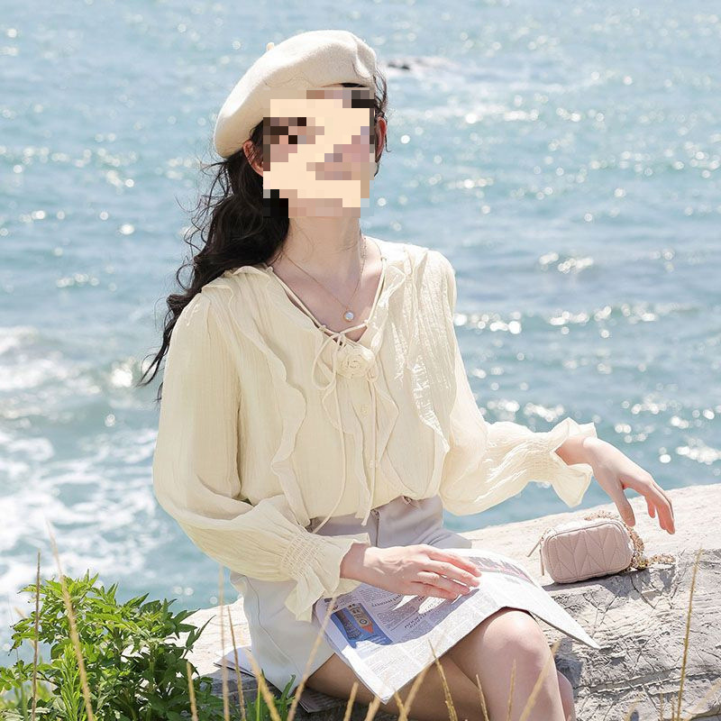A3 iフランス風気質ピンクシャツ立体花2025新作|undefined