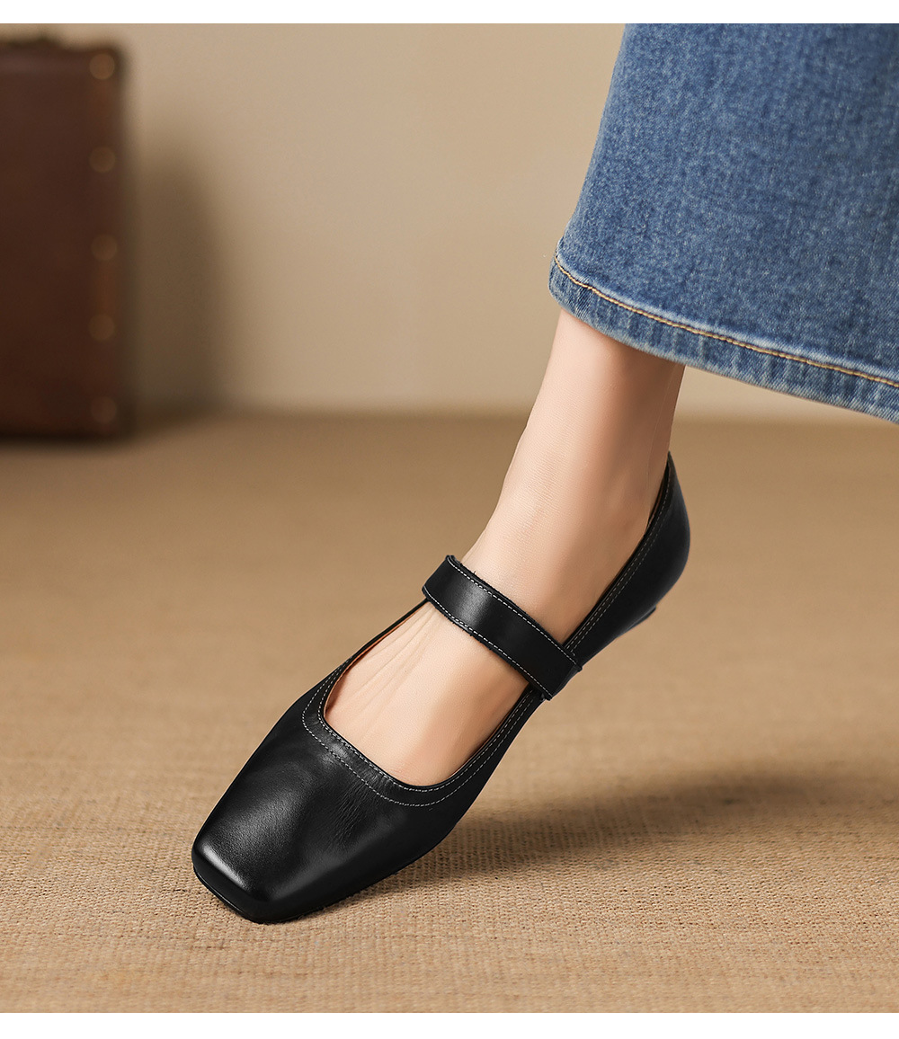 Giày Mary Jane nữ quai ngang gót thấp 2,5 cm da bò mềm miệng nông — màu nâu chi tiết 16