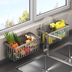 Kitchen Vegetable Shelf Household Puncture-Free Wall-Hanging Storage Basket Multifunctional Wall Ginger Scallion Garlic Seasoning Storage Rack