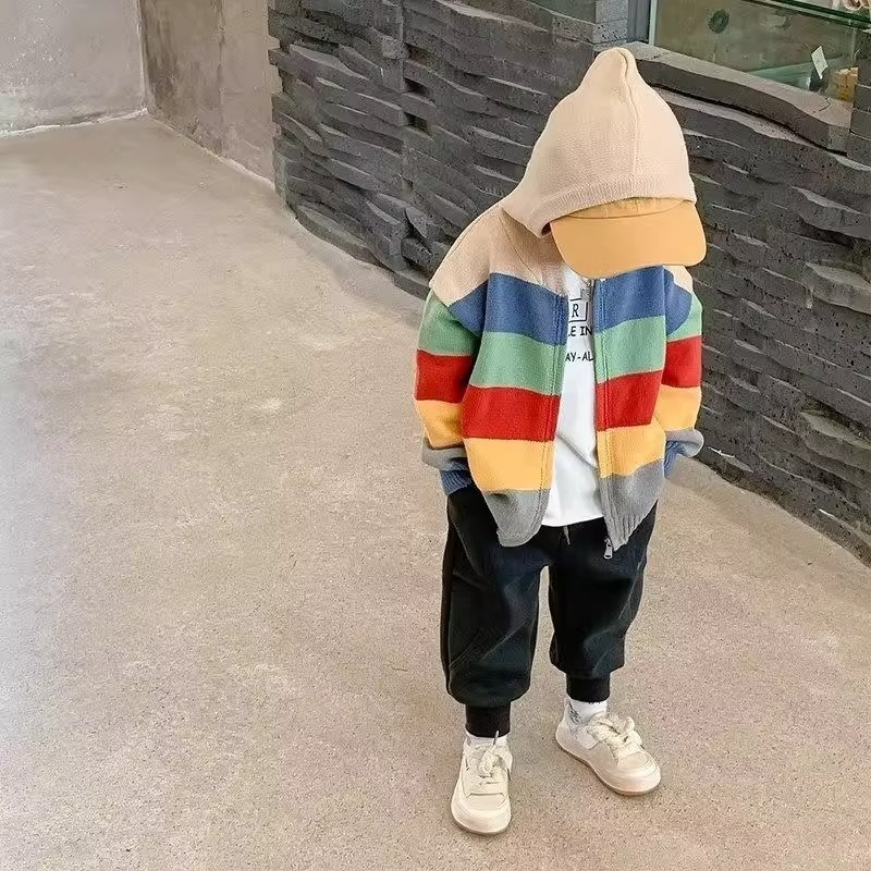 子供のセーター春と秋 2025 新しい男の子コート春服ベビーボーイカジュアル韓国スタイルニットカーディガンセーター|undefined