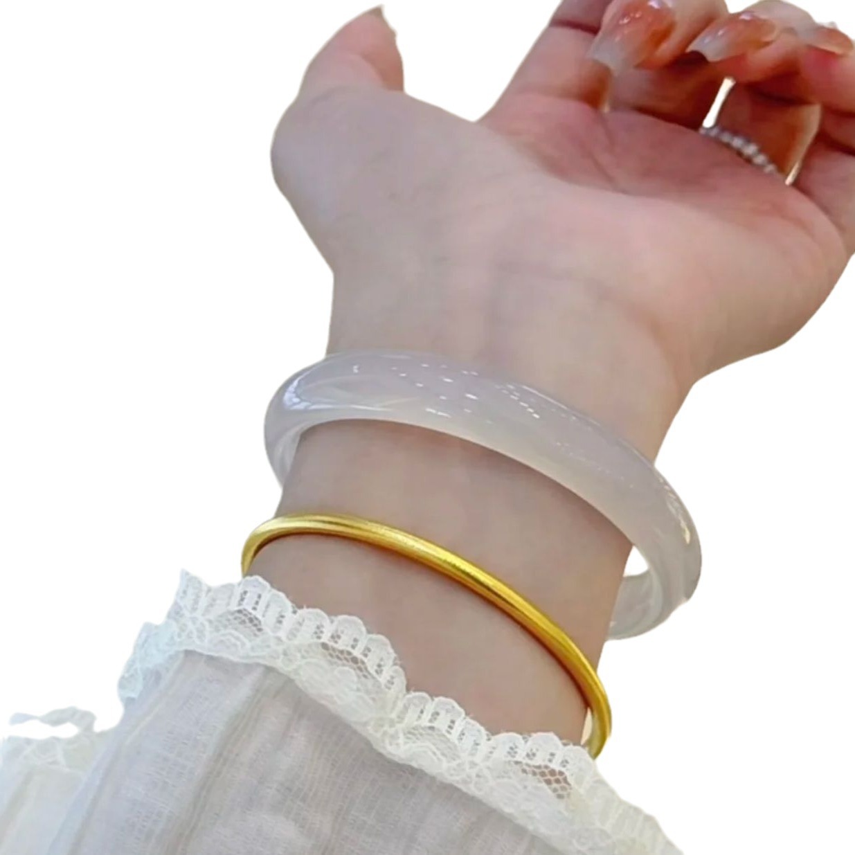 도매 하이 아이스 화이트 문라이트 칼세도니 라운드 팔찌 브랜드 동일 스타일 아게이트 리치 냉동 옥 팔찌 라이브 공급