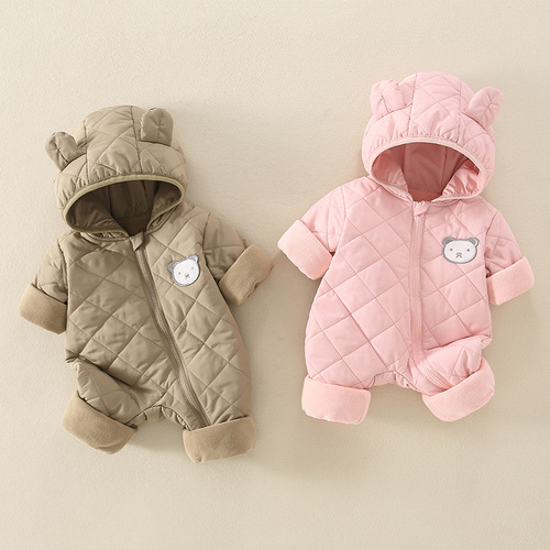 Newborn baby clothes autumn and winter thick infant onesie baby hoodie cotton warm clothing baby outerwear crawling suit