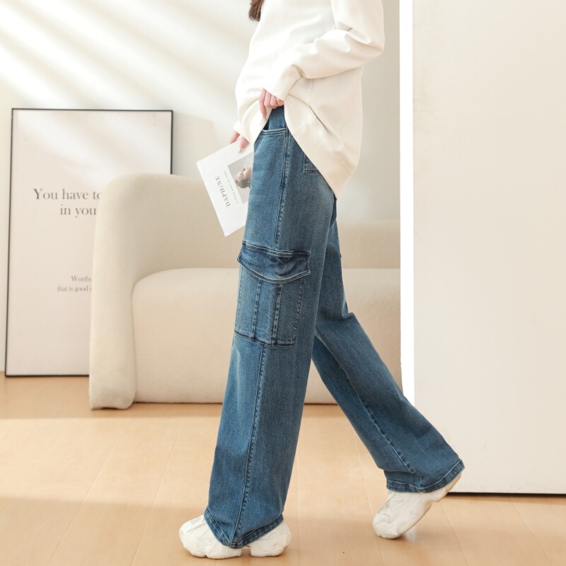 Maternity jeans American wide leg overalls high elastic casual trousers fashion maternity clothes plus size plus size high quality