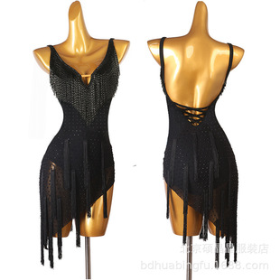 Liuhuo Latin Dance Performance Competition Dress Latin Dance Dress Tassel Style Three-Step Square Dance Blue Lq475