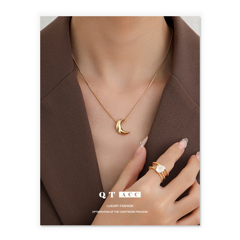 Moda europea y americana simple elegante collar de acero de titanio forma de luna diseño colgante Cadena de clavícula personalidad collar de todo fósforo para las mujeres image 4