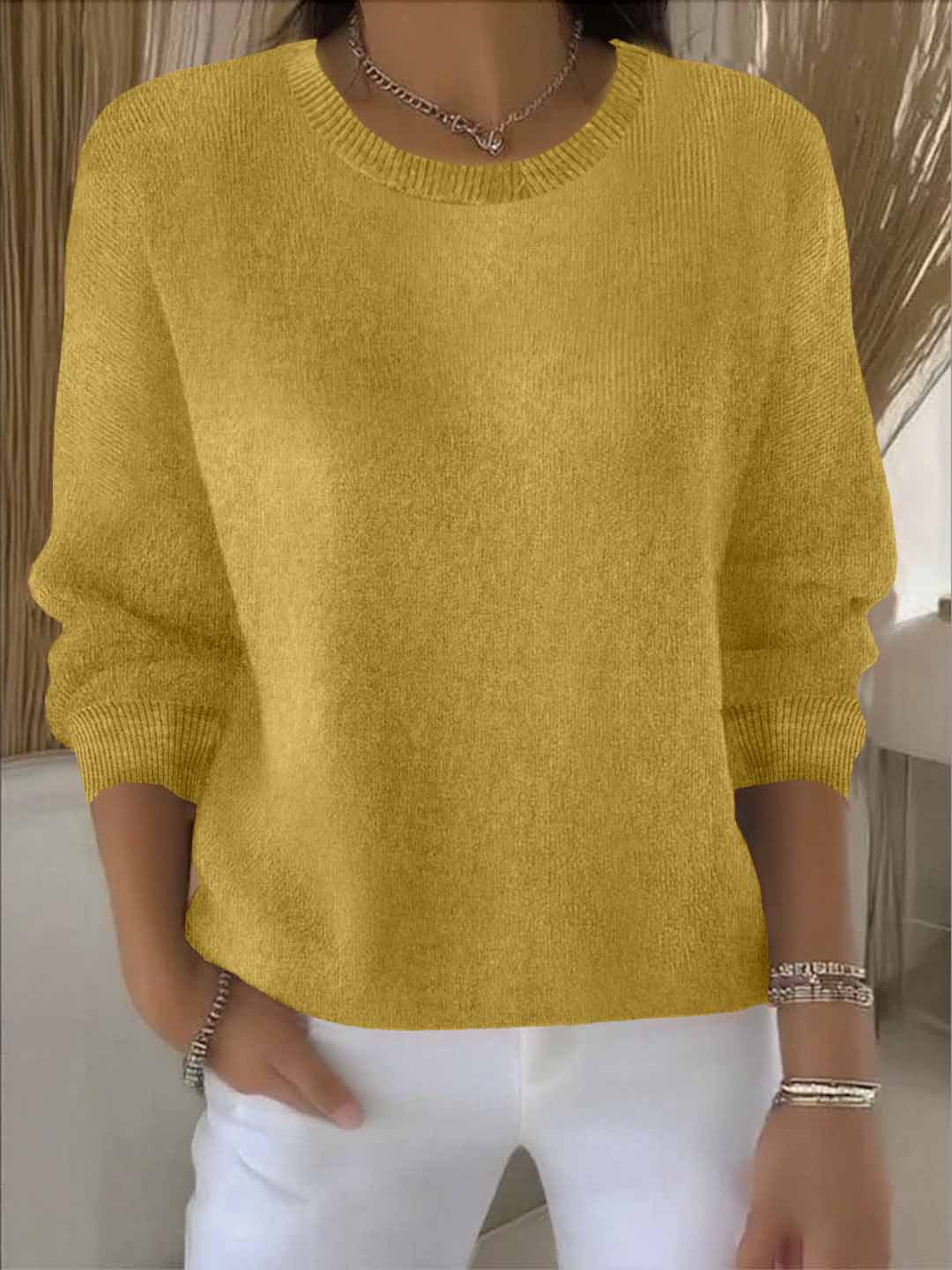 Women's Autumn And Winter Long-sleeve Solid Colour Knit Top_voghion.com