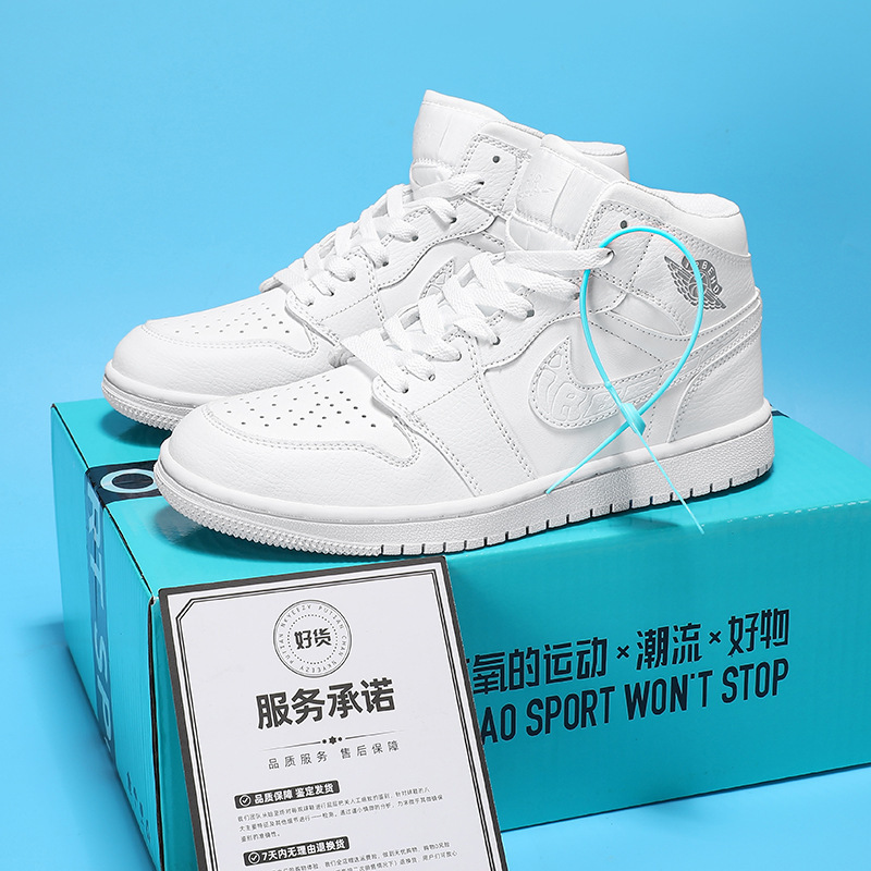 Spring Men's Shoes Aj Men's Pure White High-Top All-White Sneakers Aj1 Ash Black and White Panda Women's Shoes Air Force 1