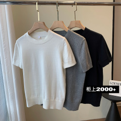 2025高品质单品~极简风超细棉小圆领针织半袖短袖T恤女春夏