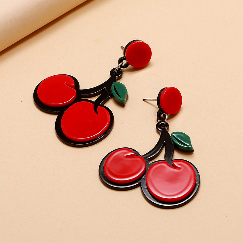 Européen Et Américain De Mode Indie Pop, Doux Et Mignon Fruits Boucles D'oreilles Personnalité Simple Tendance Exagérée Polyvalent Rouge Cerise Boucles D'oreilles display picture 7