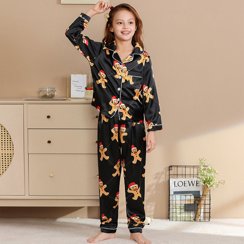 Navidad familia desgaste padre-niño desgaste Otoño e Invierno color sólido rayas satén seda artificial niños y niñas pijamas homewear traje