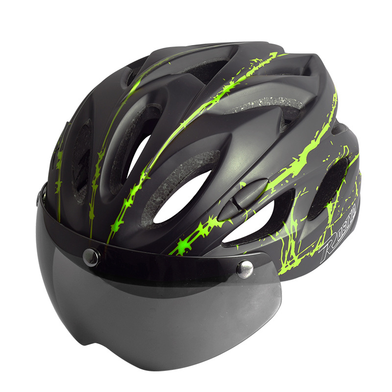 Casco de bicicleta con gafas integradas moldeo casco de equitación hombres y mujeres casco de bicicleta de montaña equipo de conducción