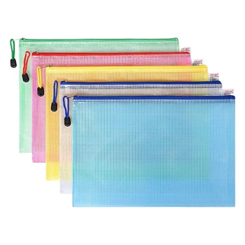 Bolsa de archivo A4 engrosada cremallera PVC malla transparente gran capacidad estudiante papelería material de oficina bolsa de archivo