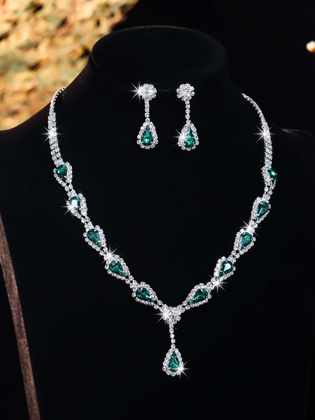 Conjunto de joias de noiva colar e brincos com strass luxo_voghion.com