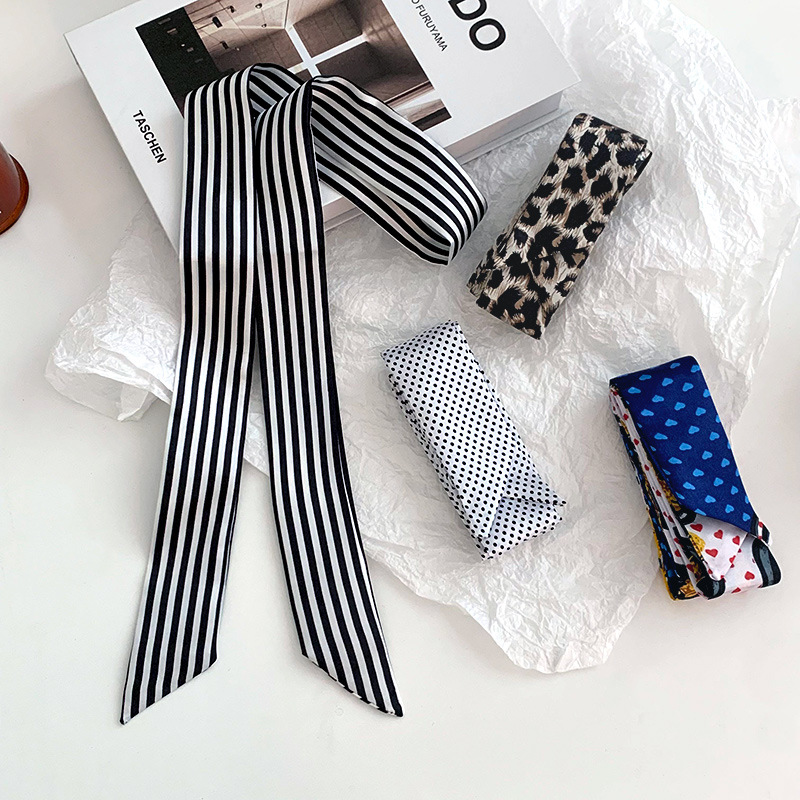 Bufanda de seda, banda larga, sensación de alta calidad, bufanda biselada de primavera y verano, bufanda, bufanda decorativa de lunares, bolsa de atar, cinta, diadema, cinturón para el cabello