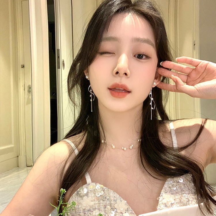 韩系闪锆~树叶珍珠流苏耳环女2025年新款轻奢高级感气质耳钉耳饰|undefined
