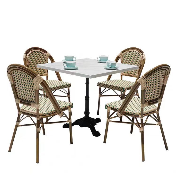 Al Aire Libre francés ocio jardín balcón mesa y silla cafetería leche tienda de té retro al aire libre mesa de ratán y silla combinación