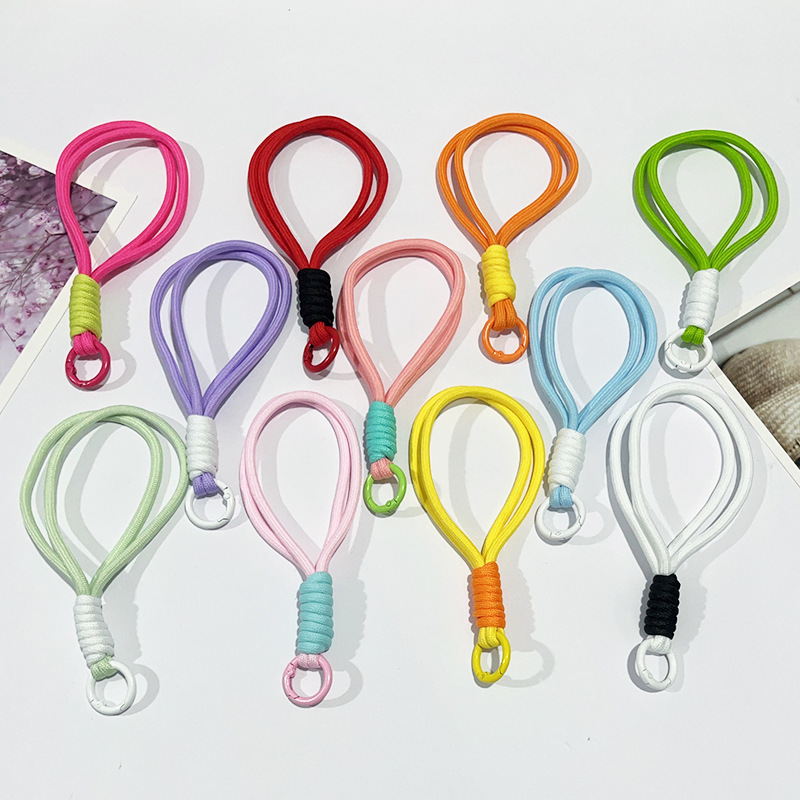 Mobile Phone Lanyard Short Color Matching Knotted Woven Lanyard Plush Keychain Woven Lanyard Anti-Lost Lanyard 15cm
