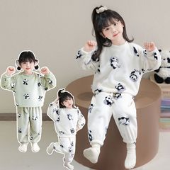 儿童睡衣秋冬女童法兰绒加厚加绒宝宝新款套装珊瑚保暖卡通家居服