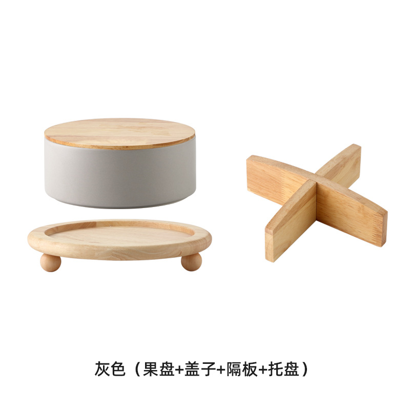 Roble de madera caja caramelo nórdico hogar Sala Mesa café cerámica fruta seca placa con tapa Internet Celebrity snack
