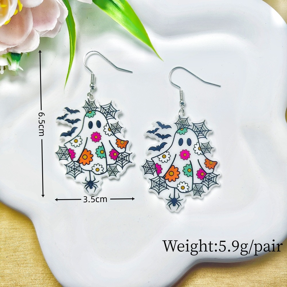 9g Weight Iron Ear Needle Material Drop Earrings Classification 1 Pair Quantity Holiday, Party Occasion Arylic Material Halloween Festival Floral, Bat Pattern Women's Gender Casual, Simple Style Style 1 Pair Halloween Casual Simple Style Floral Bat Arylic Drop Earrings 10