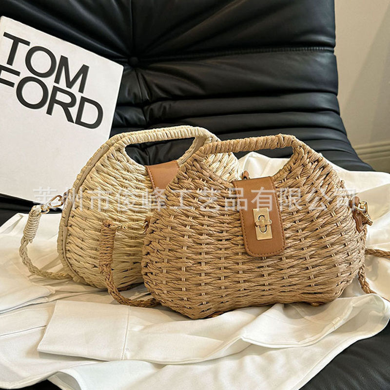 春夏百搭编织包法式海边贝壳包新款草编包海边斜挎包双单丝扣手包