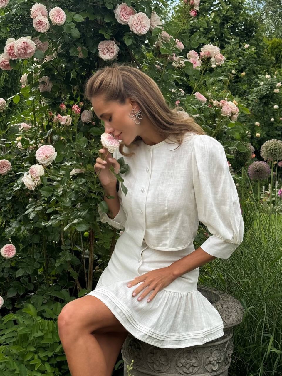 2026 Summer New European And American Women's Fashion Solid Color Short-Sleeve Cotton Top Set With Casual Short Skirt_ecoleips.com