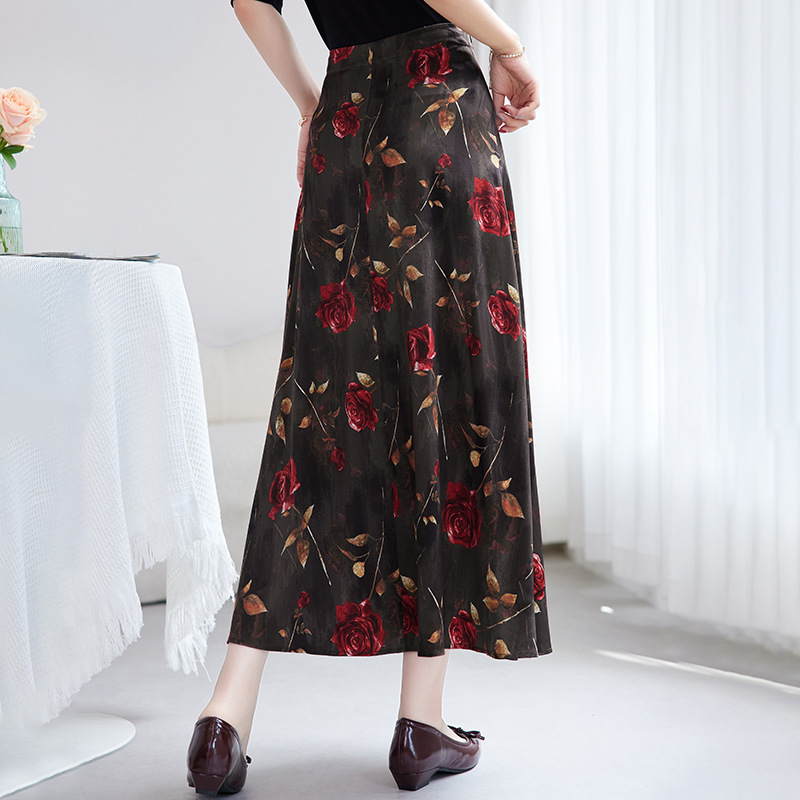 Fashionable retro silk elastic summer elegant long skirt