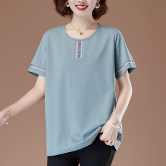 高齢者半袖tシャツ女性夏は太って大きいサイズの女装がゆったりしています。