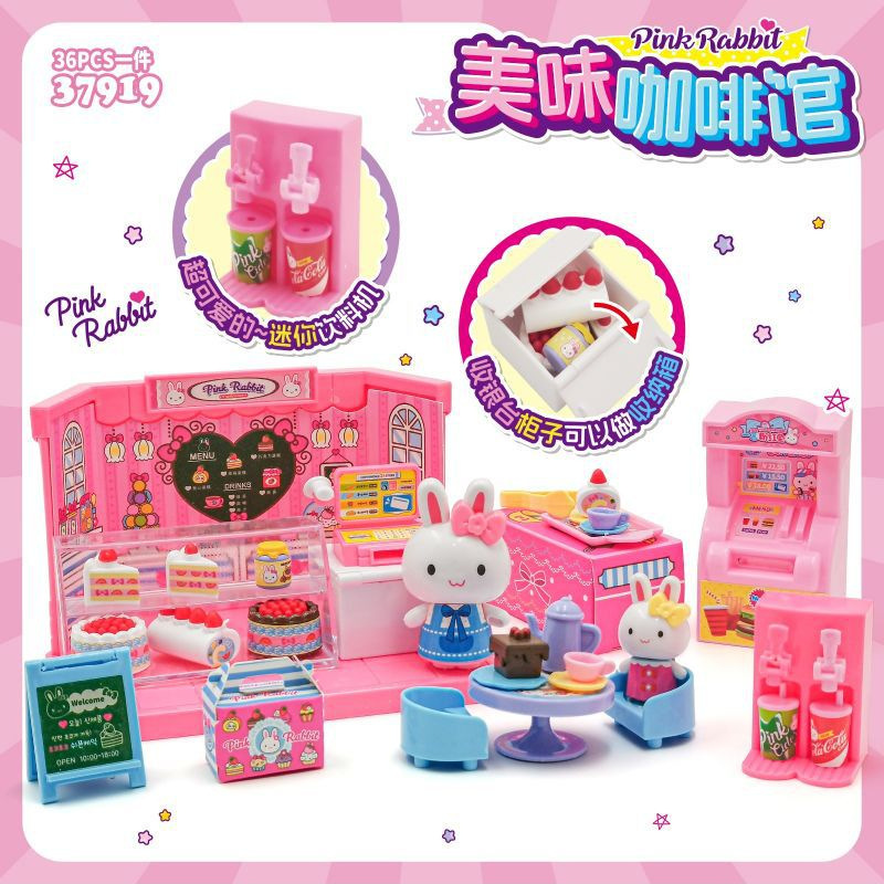 Yiyan conejo Rosa refrigerador de la cocina mini tocador cake party simulación herramientas médicas chica jugar a las casitas juguete lote