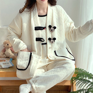 Air cotton confinement clothes three-piece set spring and autumn cotton postpartum pregnant women's pajamas autumn and winter breastfeeding 10 months home