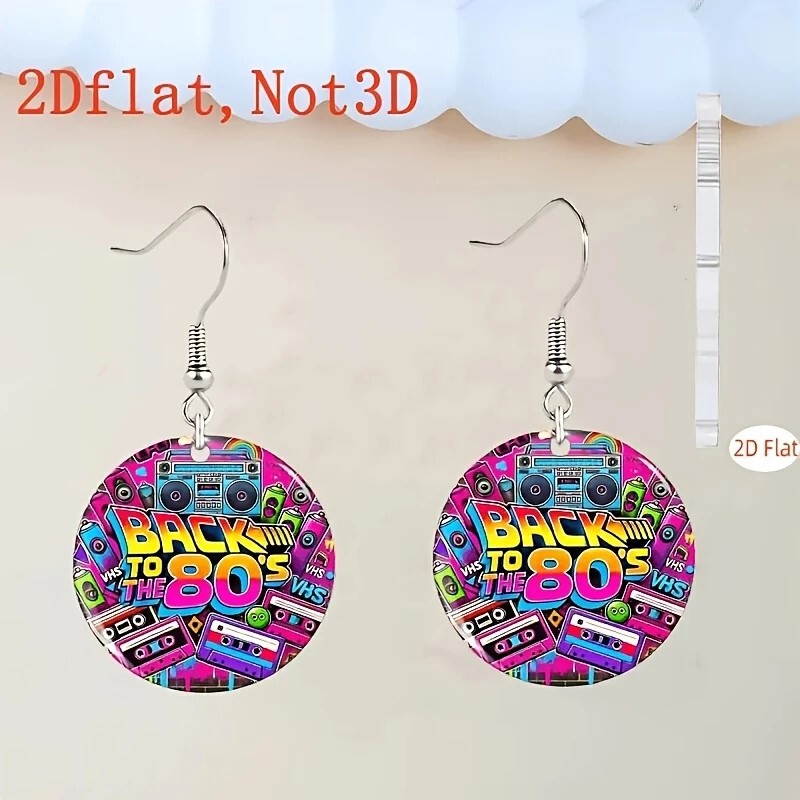 European and American Cross-Border New Fashion Niche 80S Creative Cool Acrylic 2D Flat Earrings Rock Music European and American Cross-Border New Fashion Niche 80S Creative Cool Acrylic 2D Flat Earrings Rock Music