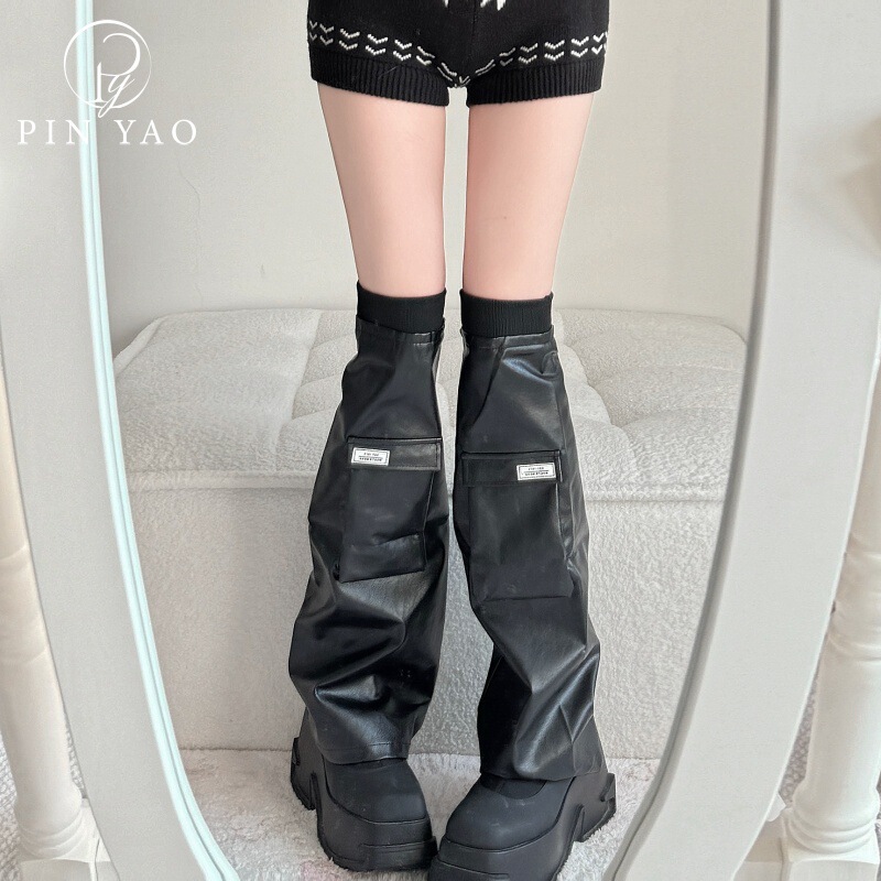 Pu Leather Sock Covers Y2K Pocket Label Design Autumn and Winter Leg Warmers Slouch Socks Ins Trendy Sweet Over-The-Knee Jk Punk Leg Warmers Pu Leather Sock Covers Y2K Pocket Label Design Autumn and Winter Leg Warmers Slouch Socks Ins Trendy Sweet Over-The-Knee Jk Punk Leg Warmers