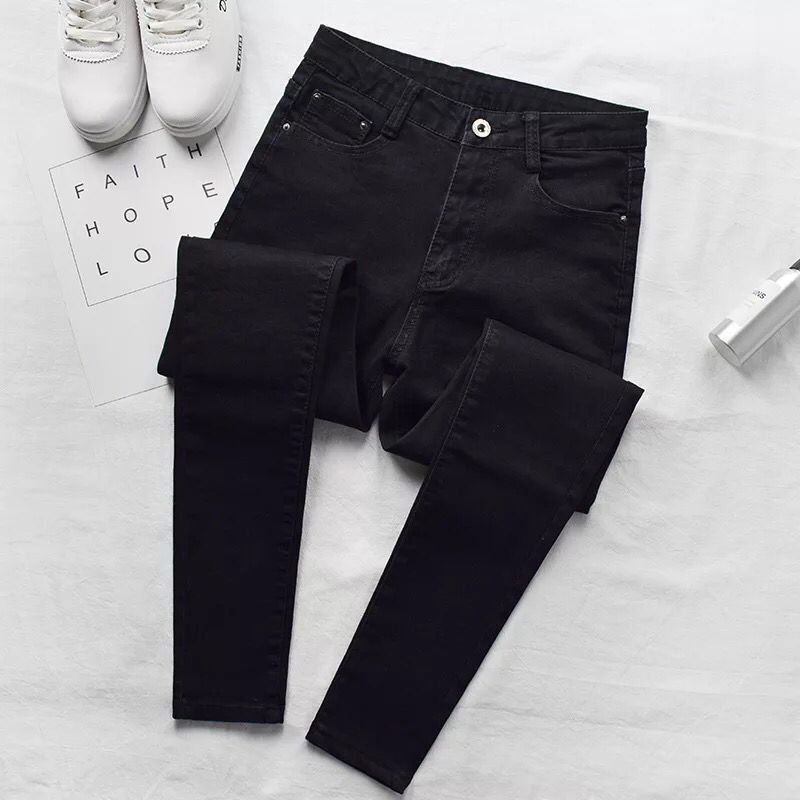 Summer New Stretch Tight Skinny Jeans Women's Korean Style High Waist Slimming Trendy Black Pants for Students