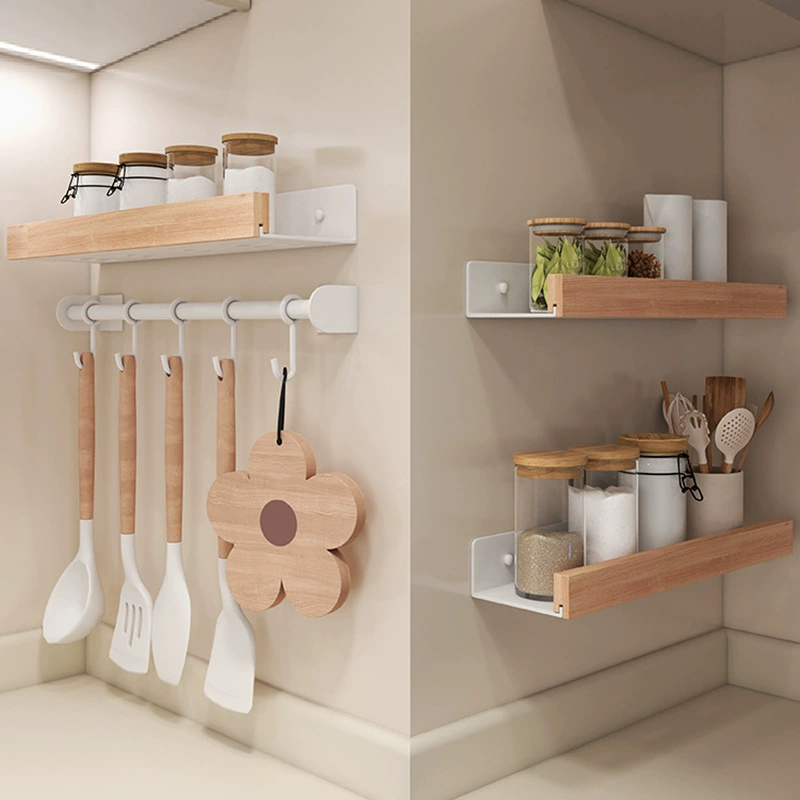 Spice Rack Wall-mounted Storage Rack Solid Wood No-drill from Yomiego