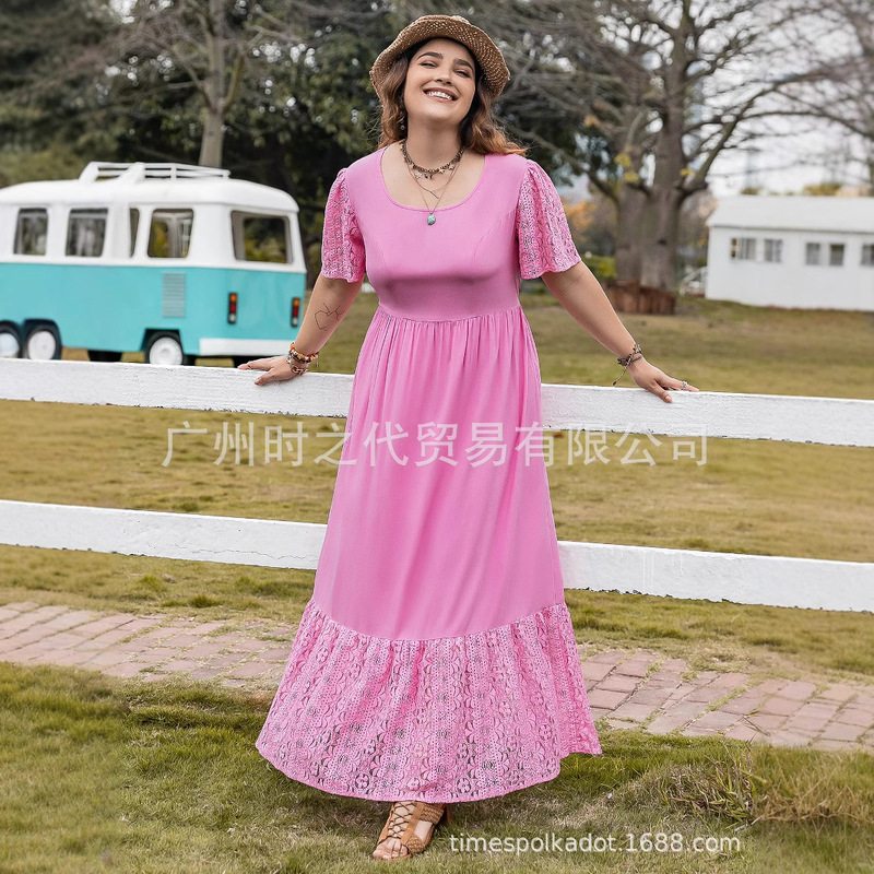 Cross-border 1 piece on behalf of cross-border can be mixed batch Bohemian pink long ladies dress H5141