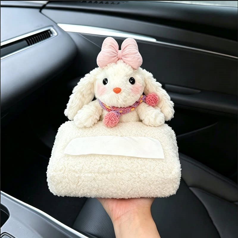 2026 New Bunny Car Armrest Box Tissue Holder, Car Interior Storage Tissue Box, Seat Tissue Bag, Cute Decoration