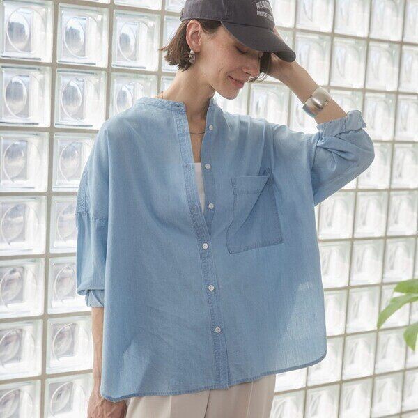 Japanese Premium Brand Loose Fit Stand Collar Shirt for Women, Loose Shoulder Design, Versatile Single-Breasted Pocket Design Top Japanese Premium Brand Loose Fit Stand Collar Shirt for Women, Loose Shoulder Design, Versatile Single-Breasted Pocket Design Top