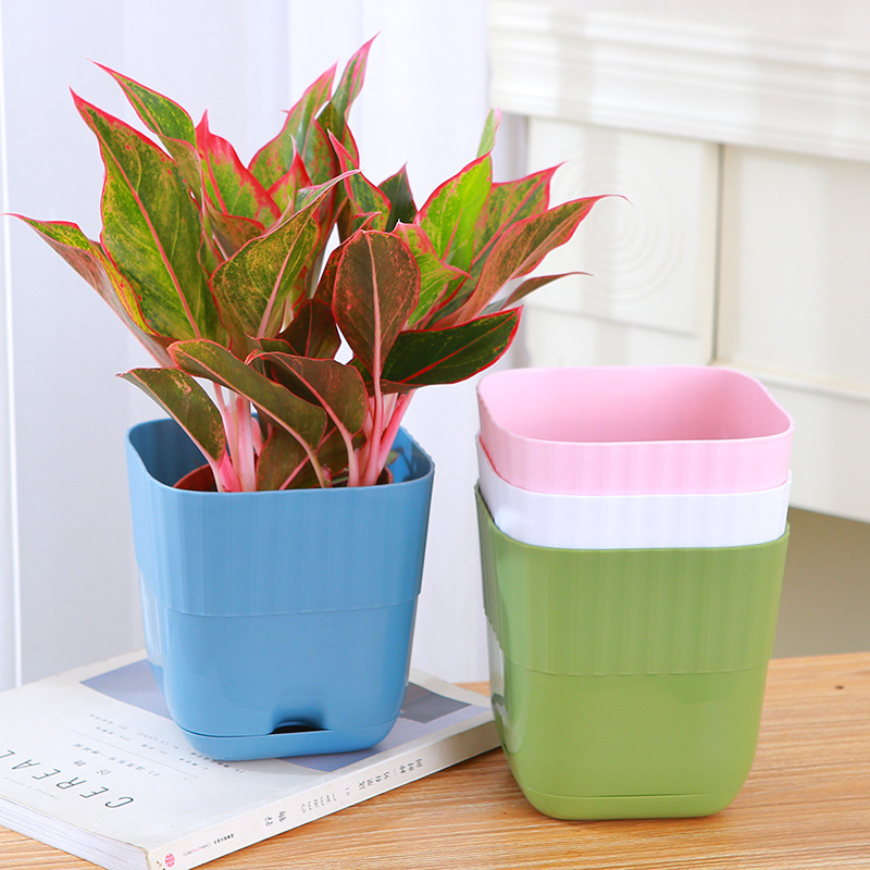 Thickened Creative Candy Succulent Balcony Planting Flower Pot Macaron Plastic Flower Pot Imitation Ceramic Pothos with Card Tray