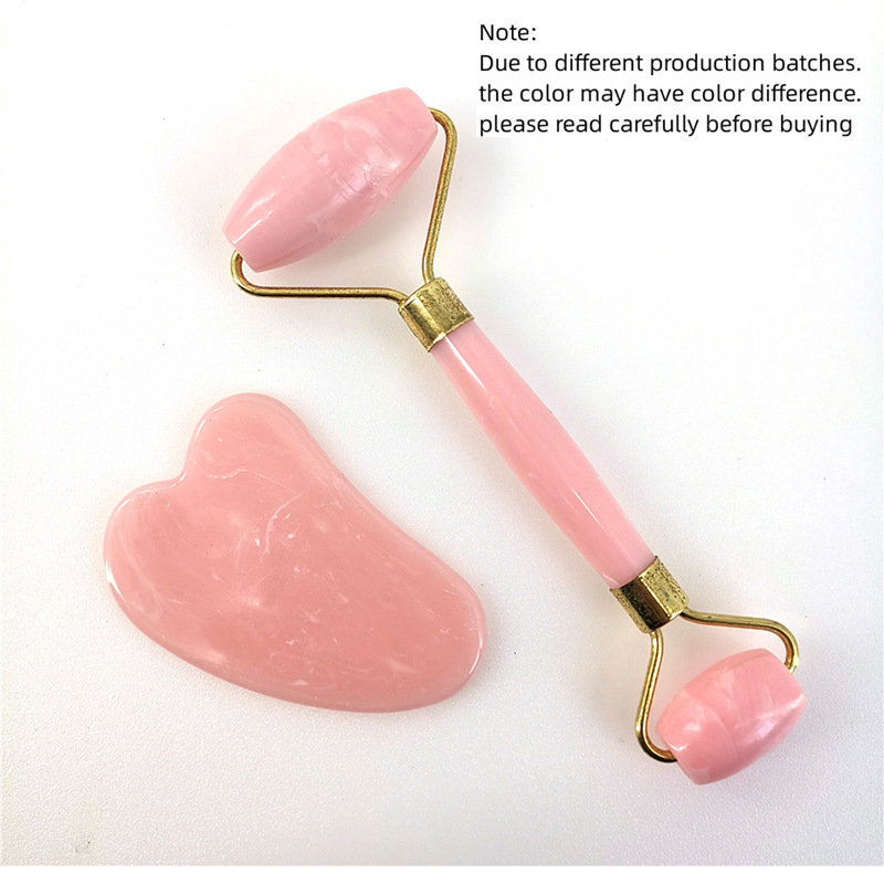 Face roller powder crystal plastic double-head roller massager heart-shaped facial eye massage scraping combination suit