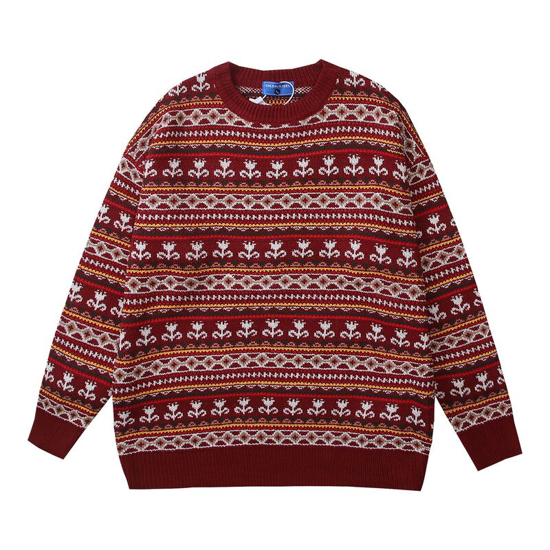 Autumn and Winter 2024 American Style Retro Fashion Brand Ethnic Style Jacquard Crewneck Knit Sweater Loose Lazy Style Sweater for Men and Women Autumn and Winter 2024 American Style Retro Fashion Brand Ethnic Style Jacquard Crewneck Knit Sweater Loose Lazy Style Sweater for Men and Women