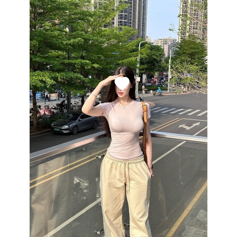 上衣女修身显瘦打底t恤经典新款sk圆领纯色sim短袖内搭春夏|undefined